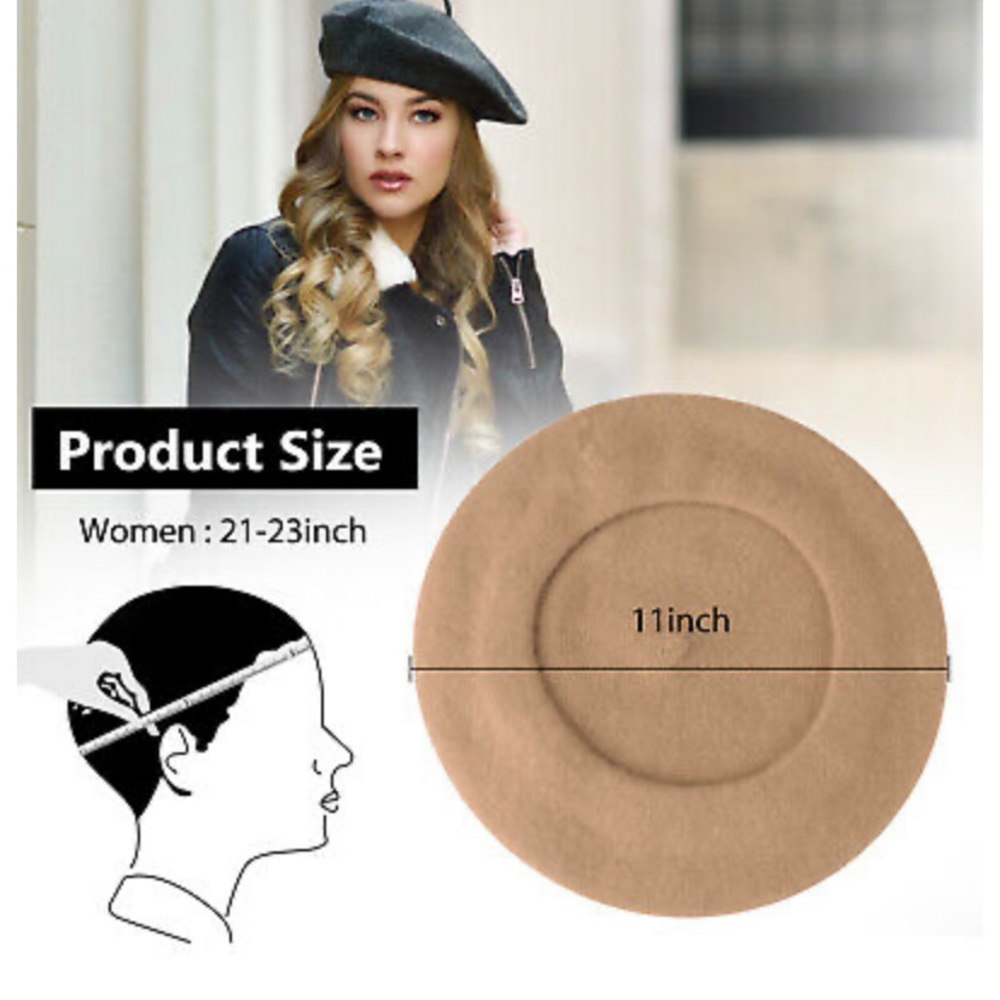 WOOL TAN BERET - Picture 3 of 5